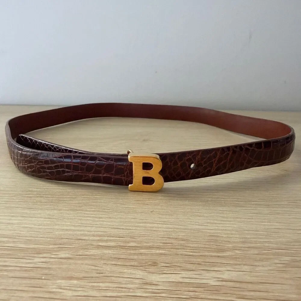 Bally Women’s Genuine Alligator Leather Skinny Belt 75